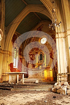 Old, Demolished church Ã¢â¬â inside, interior. photo